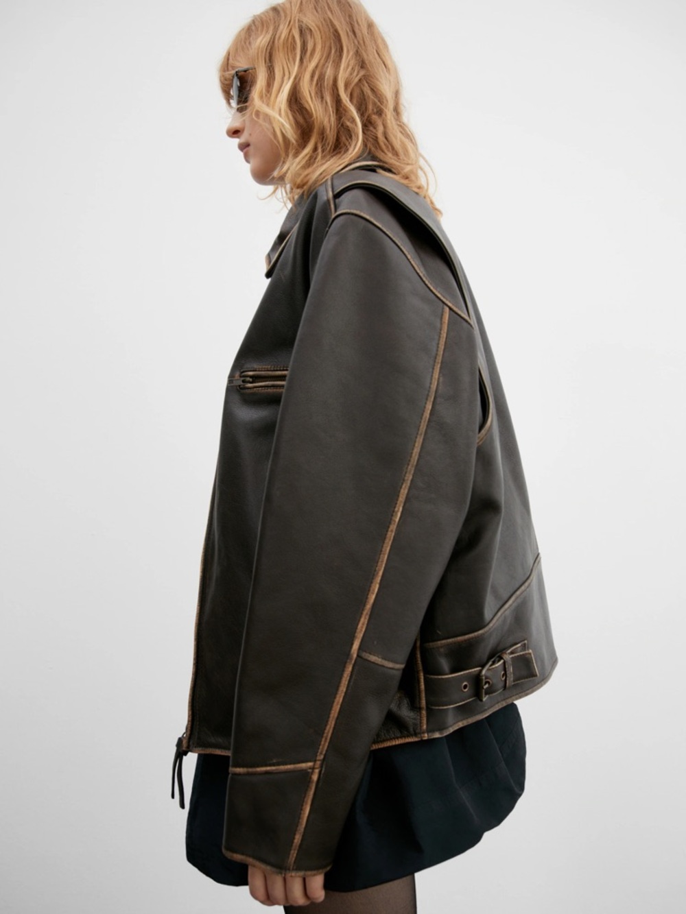 Mango Oversized Worn Effect Leather Jacket Allsaints Zara - Picture 4 of 12